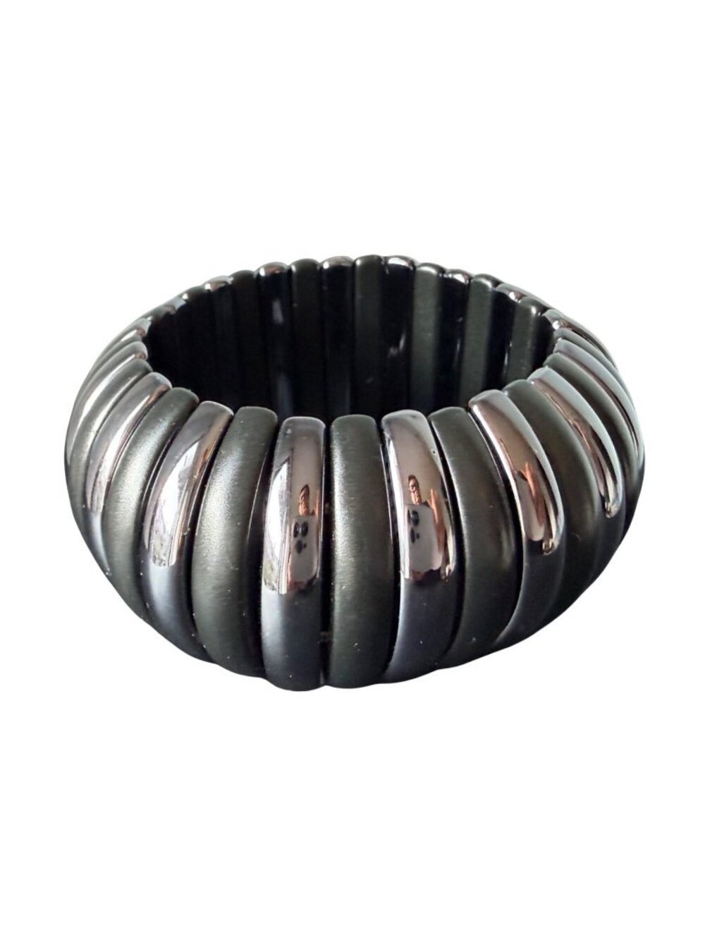 Ashlee Taylor Designer Grecian Black & Silver Stretch Bracelet Faux Metal Finish